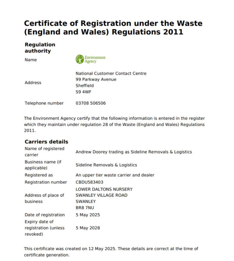 Environment Agency certificate